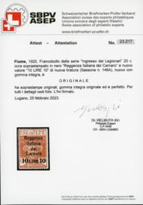 FIUME 1920 - 10 lire su 20 cent. ... 