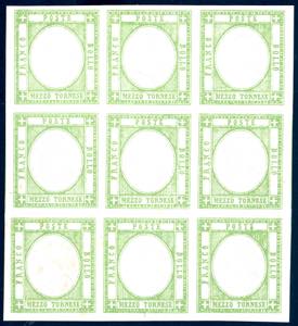 1861 - 1/2 tornese verde (17), blocco di 9 ... 