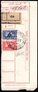 PACCHI POSTALI 1937 - 2 e 10 lire sezione ... 