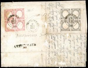 1861 - 5 grana rosso carminio, blocco di ... 