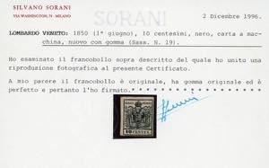 1857 - 10 cent. nero, carta a ... 