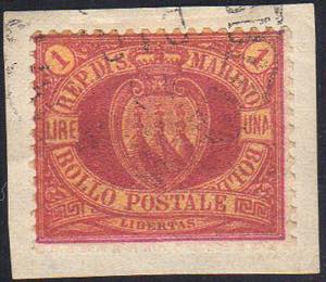 1892 - 1 lira carminio su giallo (20), ... 