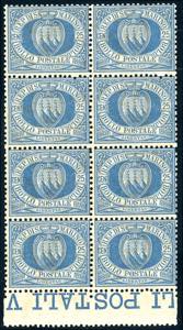 1894 - 25 cent. Stemma (30), blocco di otto, ... 