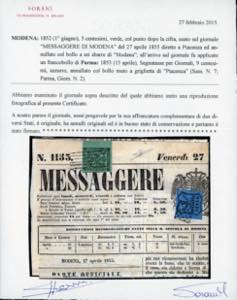 1855 - 9 cent. azzurro (2), tre ... 