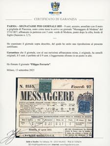 1855 - 9 cent. azzurro (2), tre ... 