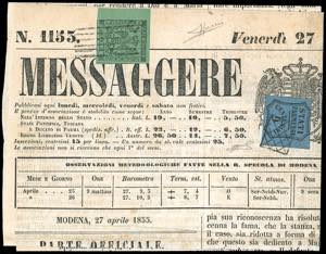 1855 - 9 cent. azzurro (2), tre ottimi ... 