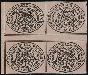 1852 - 1/2 baj grigio lilla (1c), blocco di ... 