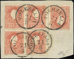 1859 - 5 soldi rosso, II tipo (30), blocco ... 
