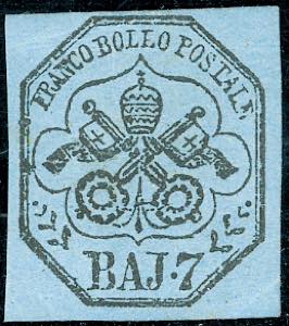 1852 - 7 baj azzurro (8), nuovo, gomma ... 