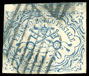 1852 - 50 baj azzurro (10), tre ampi ... 