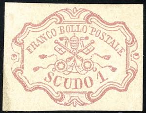 1852 - 1 scudo rosa carminio (11), gomma ... 