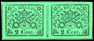 1867 - 2 cent. verde giallo (13), coppia ... 