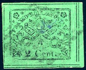 1867 - 2 cent. verde giallo (13), usato, ... 