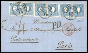1862 - 15 soldi azzurro, II tipo (32), sei ... 