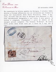 1855 - 5 baj rosa, falso per posta ... 