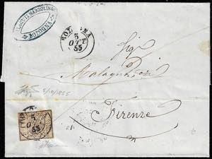 1855 - 5 baj rosa, falso per posta di ... 