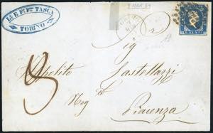 1853 - 20 cent. azzurro scuro, IV riporto ... 