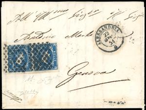1851 - 20 cent. azzurro scuro, I tiratura ... 
