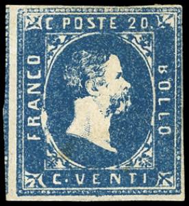 1851 - 20 cent. azzurro chiaro (2f), gomma ... 