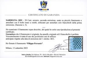 1853 - 20 cent. azzurro, seconda ... 