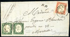 1857 - 5 cent. verde scuro, coppia ... 