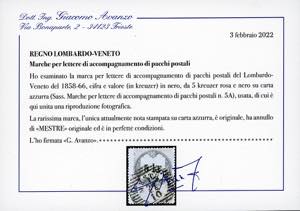 1858 - 5 kr. rosa e nero su carta ... 