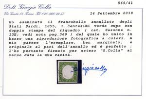 1863 - 5 cent. verde cupo, doppia ... 