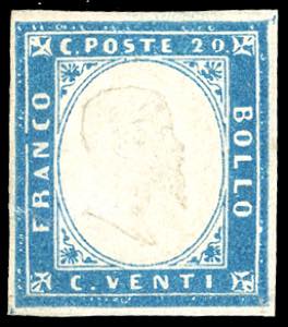 1855 - 20 cent. cobalto scuro (15b), gomma ... 