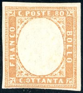 1858 - 80 cent. bistro arancio (17), gomma ... 