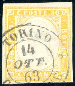 1861 - 80 cent. giallo (17Da), perfetto, ... 