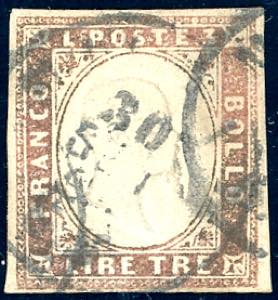 1861 - 3 lire rame vivo (18A), usato, ... 