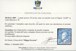 1859 - 2 grana azzurro, III tavola ... 