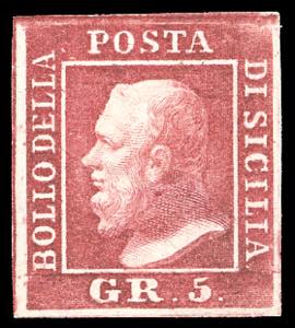 1859 - 5 grana carminio scuro, I tavola, ... 