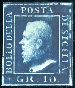 1859 - 10 grana azzurro cupo (12), usato, ... 