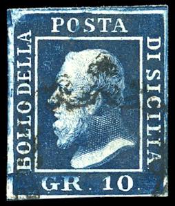 1859 - 10 grana indaco (12b), usato, ... 