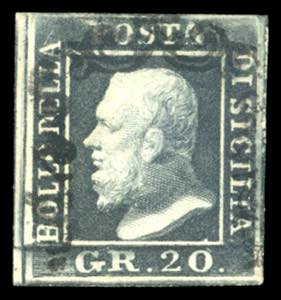 1859 - 20 grana nero ardesia (13a), usato, ... 