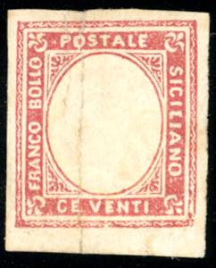 1860 - 20 cent. carminio, saggio Ficarotta ... 