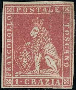 1851 - 1 crazia carminio chiaro su grigio ... 