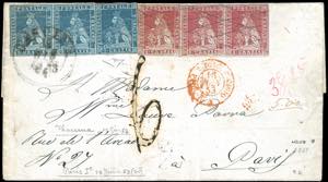 1853 - 1 crazia carminio chiaro, striscia di ... 