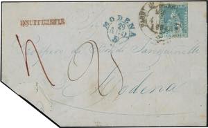 1854 - 2 crazie azzurro su grigio (5d), ... 