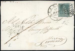 1851 - 2 crazie azzurro verdastro su grigio ... 