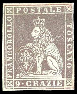 1851 - 9 crazie bruno violaceo su grigio ... 