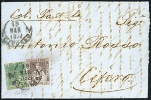 1859 - 4 crazie verde giallastro, margini ... 