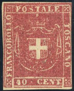 1860 - 40 cent. carminio (21), gomma ... 