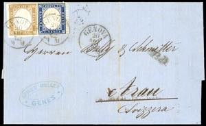 1862 - 20 cent. indaco (2), bordo di foglio, ... 