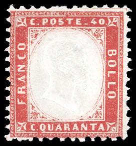 1862 - 40 cent. rosso carminio (3), doppia ... 