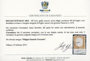 1862 - 80 cent. giallo arancio, ... 