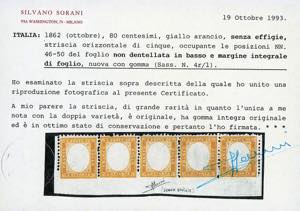 1862 - 80 cent. giallo arancio, ... 