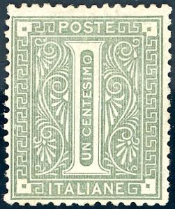 1874 - 1 cent. verde oliva De La Rue, ANGOLI ... 