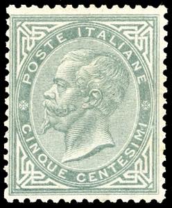1863 - 5 cent. grigio verde, De La Rue, ... 